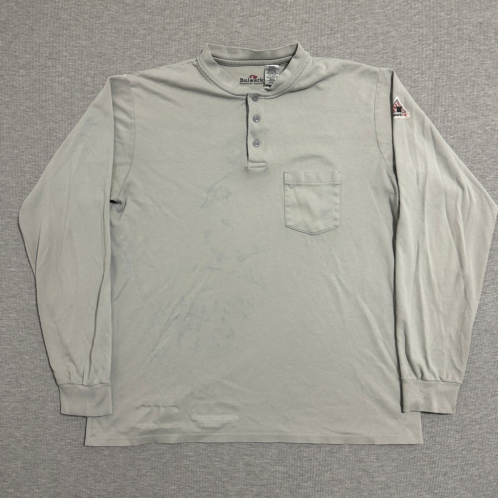 Bulwark Flame Resistant Henley Work Shirt Long Sleeve Gray Mens Size XL